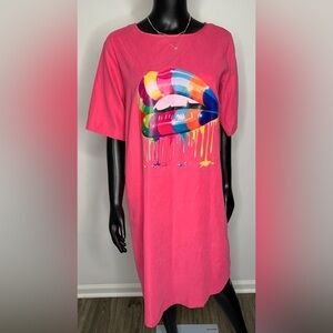 Bright Pink Graphic Drip Lips Dress